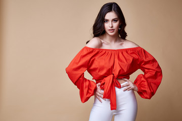 Portrait of beautiful sexy woman perfect face cosmetic skin care beauty salon hairdo hair style...