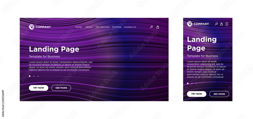 Poster landing page blank template desktop pc and mobile adaptive version. minimal geometric background. dy