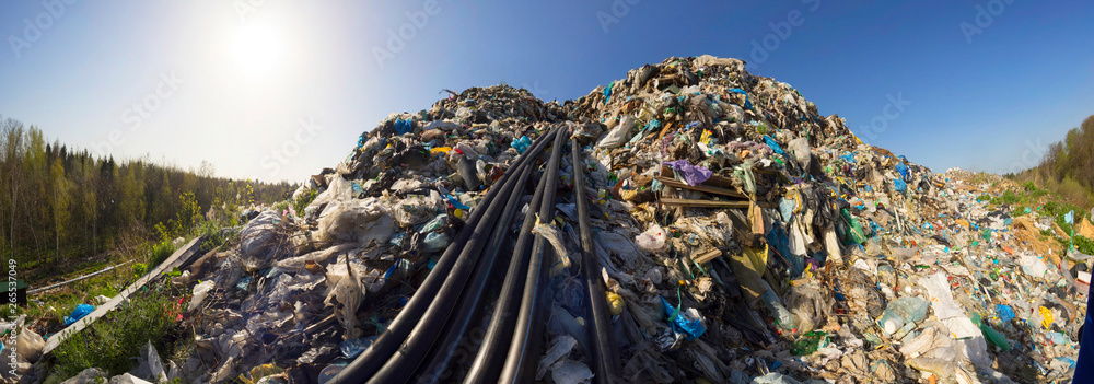 Wall mural collecting methane in the trash.