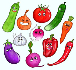 Set of funny vegetables on white background - 265537001
