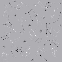 Zodiac constellations pattern. Constellation seamless pattern. Astronomical cosmos pattern.