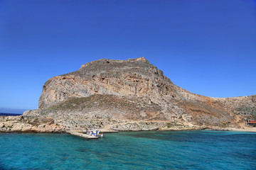 Fototapeta na wymiar Sea view on the Gramvousa island with fortress, Crete, Greece