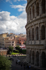 Naklejka premium view on the Great Roman Colosseum, Coliseum, Colosseo, also known as the Flavian Amphitheatre. Rome. Italy. Europe