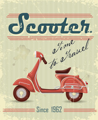 retro poster with moped red scratches and faded colors with the inscription time to travel