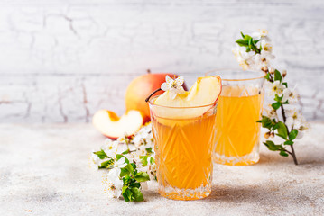 Glasses with fresh apple juice or cider
