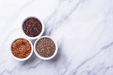 Chia, quinoa and flax seeds