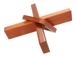 Wooden cross brain teaser puzzle