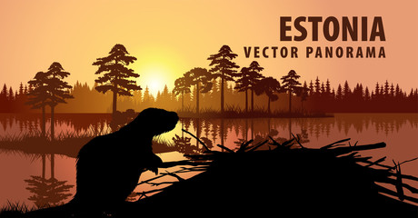 vector panorama of Estonia with beaver © Save Jungle