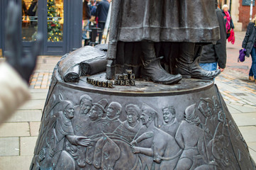 The base of bronze statue of Geoffrey Chaucer in kent canterbury town.