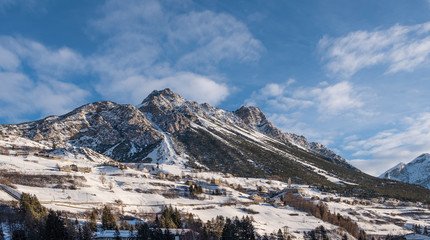 winter panoramic picture of the high Valtellina, between the Italian central Alps, village of valdidentro, sondrio, italy