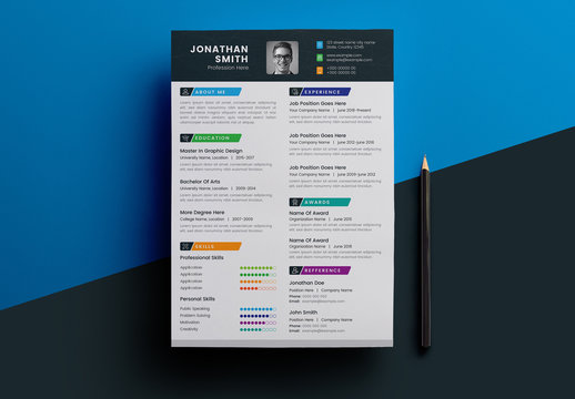 Resume Layout with Multicolored Elements