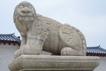 Haechi statue outside Gyeongbokgung Palace in Seoul, South Korea - guard animal mythical creature