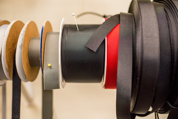 spools of cords nylon straps and fabric ribbon 