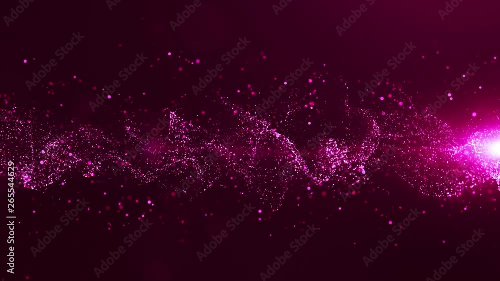 Poster abstract purple color digital particles wave with bokeh and light motion background