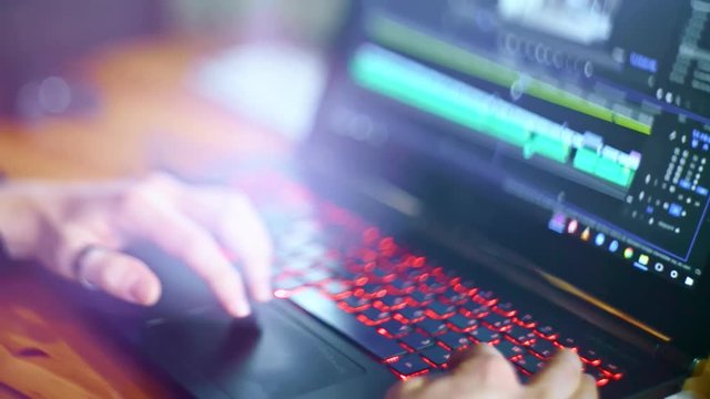 Editing a film on a laptop