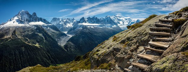 Stairs on ascent to Grand Balcon du Sud, Mt. Blanc, France
