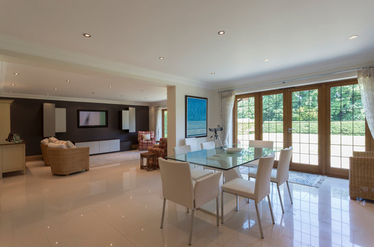 Dining room and living room in modern house