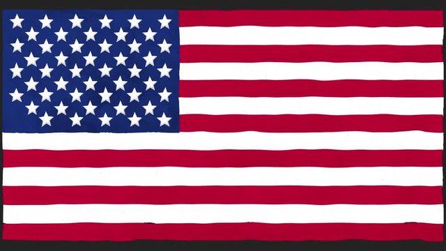 american flag of united states of america being drawn on black, hand drawing animation, isolated 2D illustration
