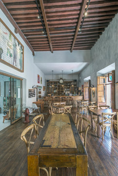 Chairs and tables in traditional coffee shop, Guanajuato, Guanajuato, Mexico
