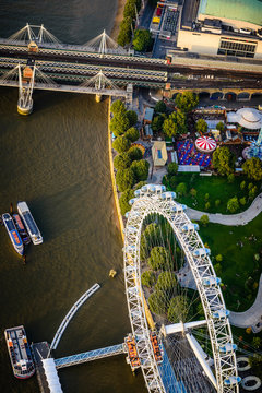 Aerial View Of London Cityscape And River, England