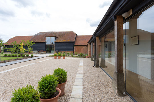Courtyard of converted barn home