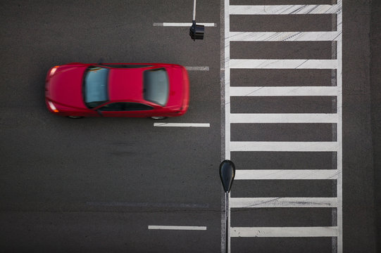 High angle view of car driving on street