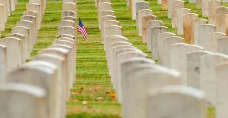 American flag planted in veterans cemetery