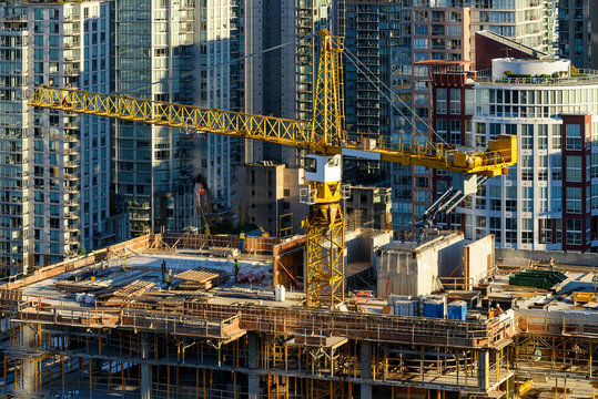 High angle view of crane building highrise building