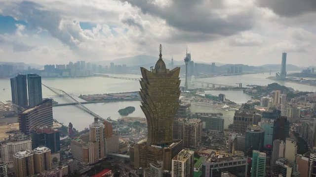 sunny day macau city famous downtown aerial panorama 4k timelapse china