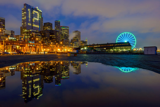 Number 12 illuminated in highrise, Seattle, Washington, United States