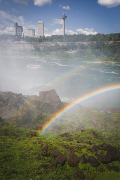 Double rainbow over river, Niagara Falls, New York, United States