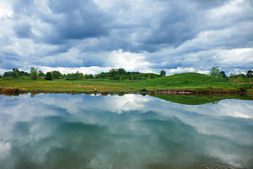 Picturesque landscape of a lake with reflecions and a nice cloudscape