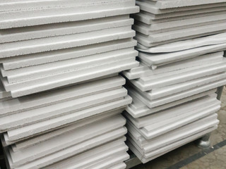 Polystyrene insulation boards background with copyspace and accented sharpness on edges