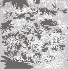 Obraz premium Seamless pattern with chrysanthemums. Drops of paint, watercolor paint. Stylish botanical background. Multicolored flowers, drawing by hand.