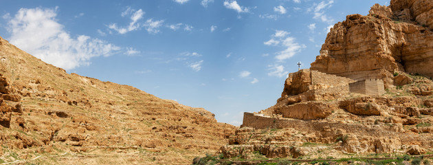 Beautiful view of Monastery of St. George in a rocky canyon during a sunny day. Located near...