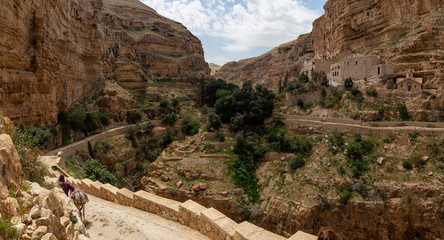 Beautiful view of Monastery of St. George in a rocky canyon during a sunny day. Located near...