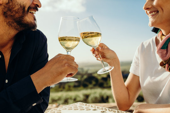 Close up of a couple drinking wine