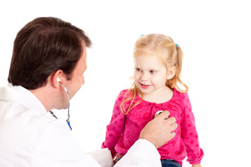 Happy Doctor Examining a Little Girl - Medical Healthcare