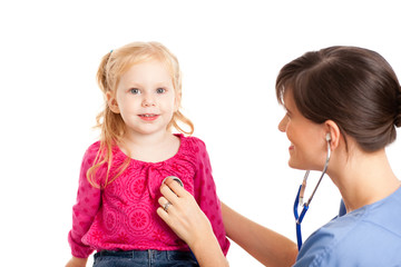 Happy Nurse Examining a Little Girl - Medical Healthcare