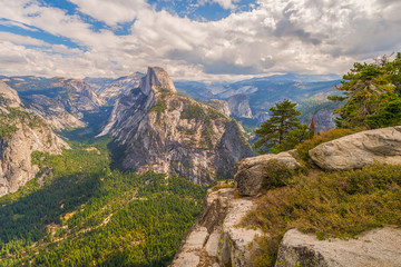 View of Yosemite Valley and Half Dome from Glacier Point overlook.Yosemite National Park.California.USA