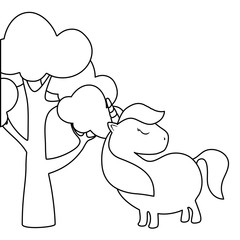 cute unicorn animal with tree plant