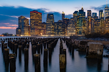 Fototapeta na wymiar Pylons on the Water Looking at New York