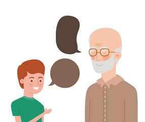 boy and grandfather with speech bubble character