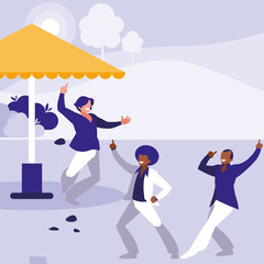 interracial dancers group dancing in the park