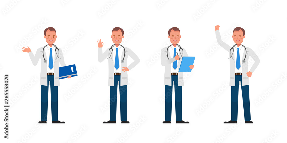 Poster doctor vector character design. presentation in various action.