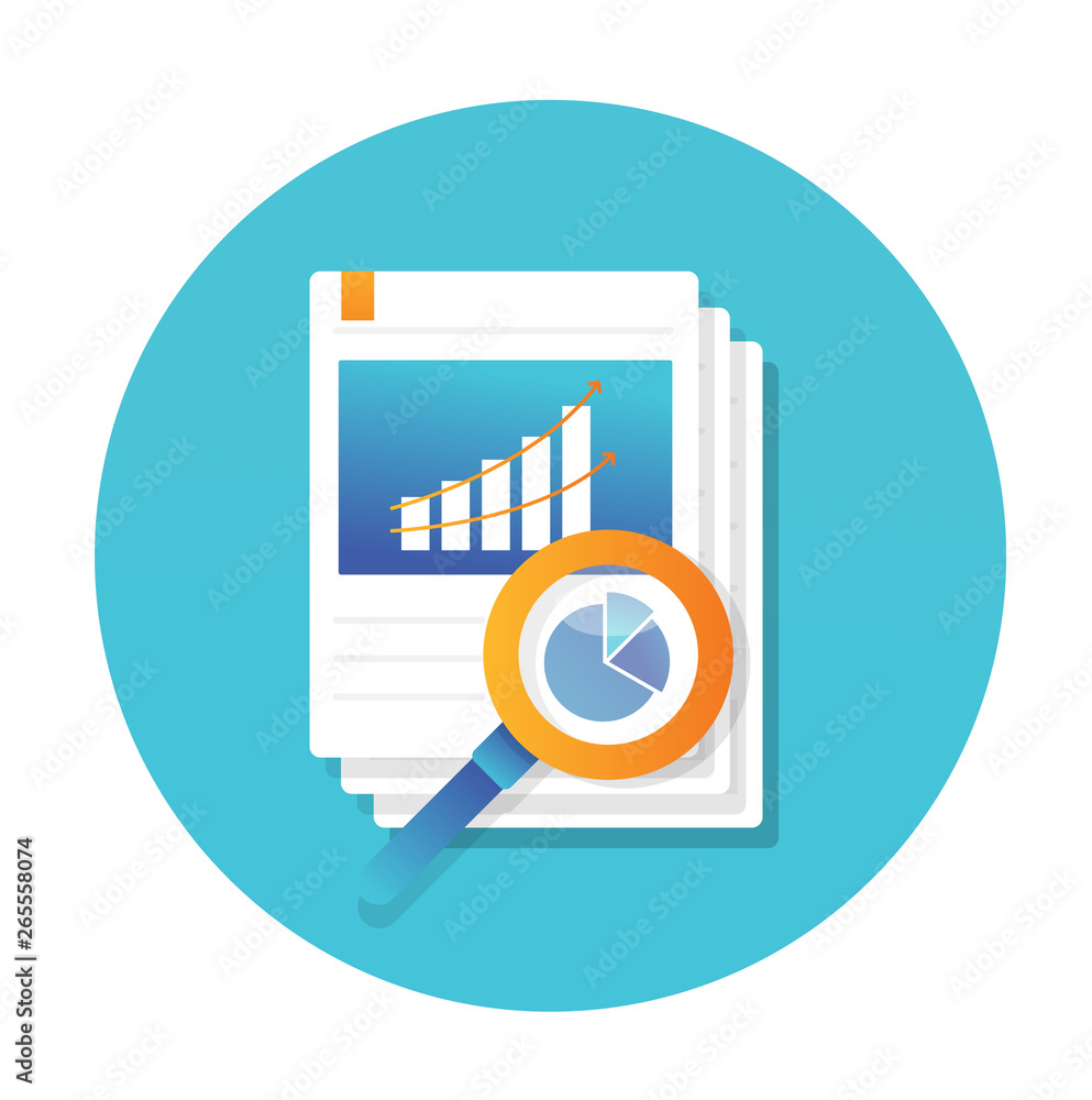 Poster data sheet with graph icon flat vector design.