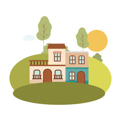 neighborhood houses in landscape isolated icon