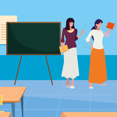 female teachers couple with in the classroom