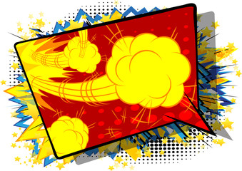 Vector illustrated retro comic book background with big colorful speech bubble, pop art vintage style backdrop.