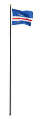Cape Verde flag on a pole, isolated on a white background